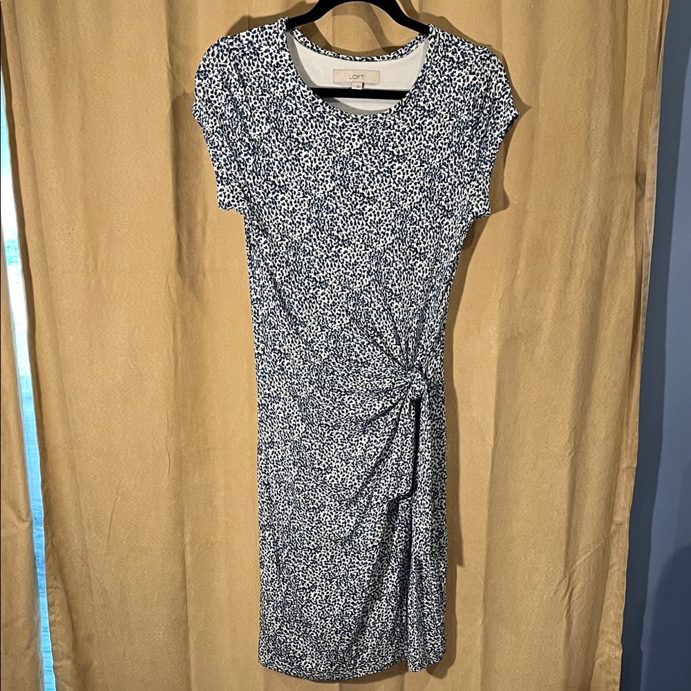 LOFT Navy & White Twist-Knot Midi Dress